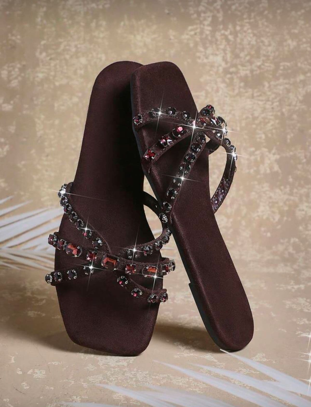 Jeweled Strappy Brown Slipper