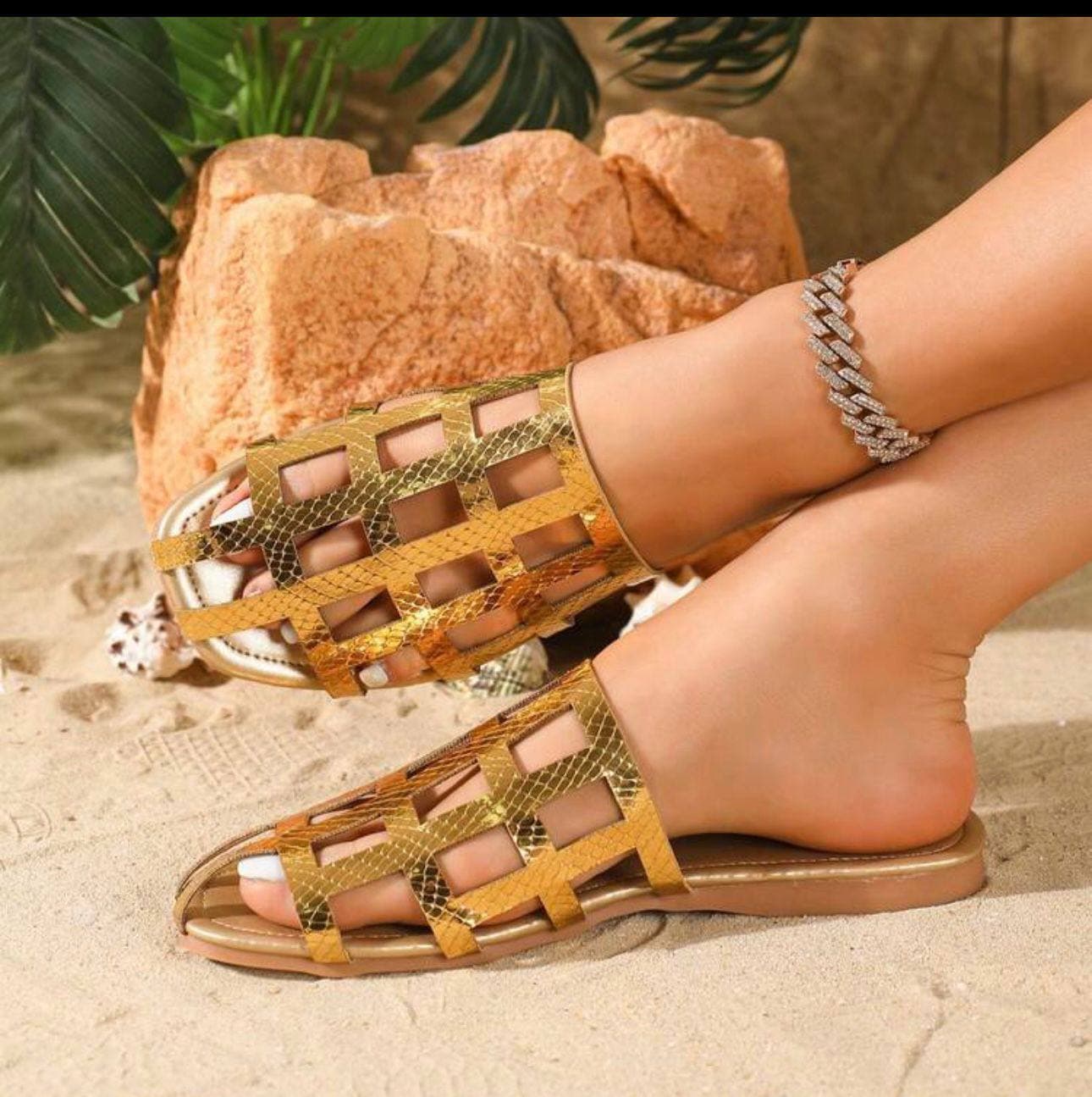 Gold Metallic Caged Slide