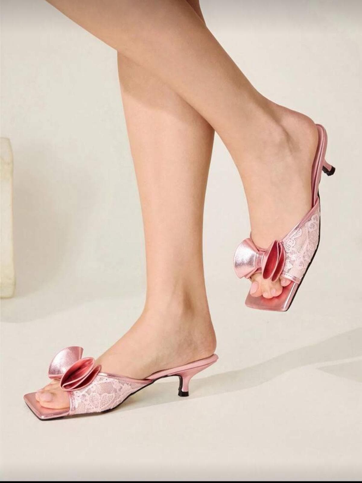Pink Lace Square-Toe Mule