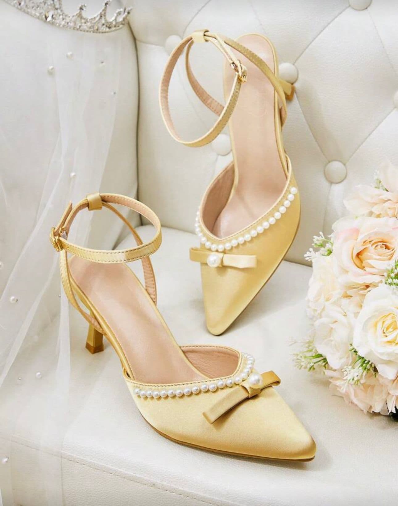 Gold Pearl Embellished Heel