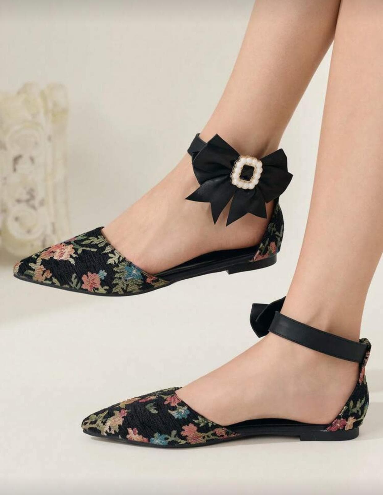 Floral Tapestry Ankle-Bow Flat