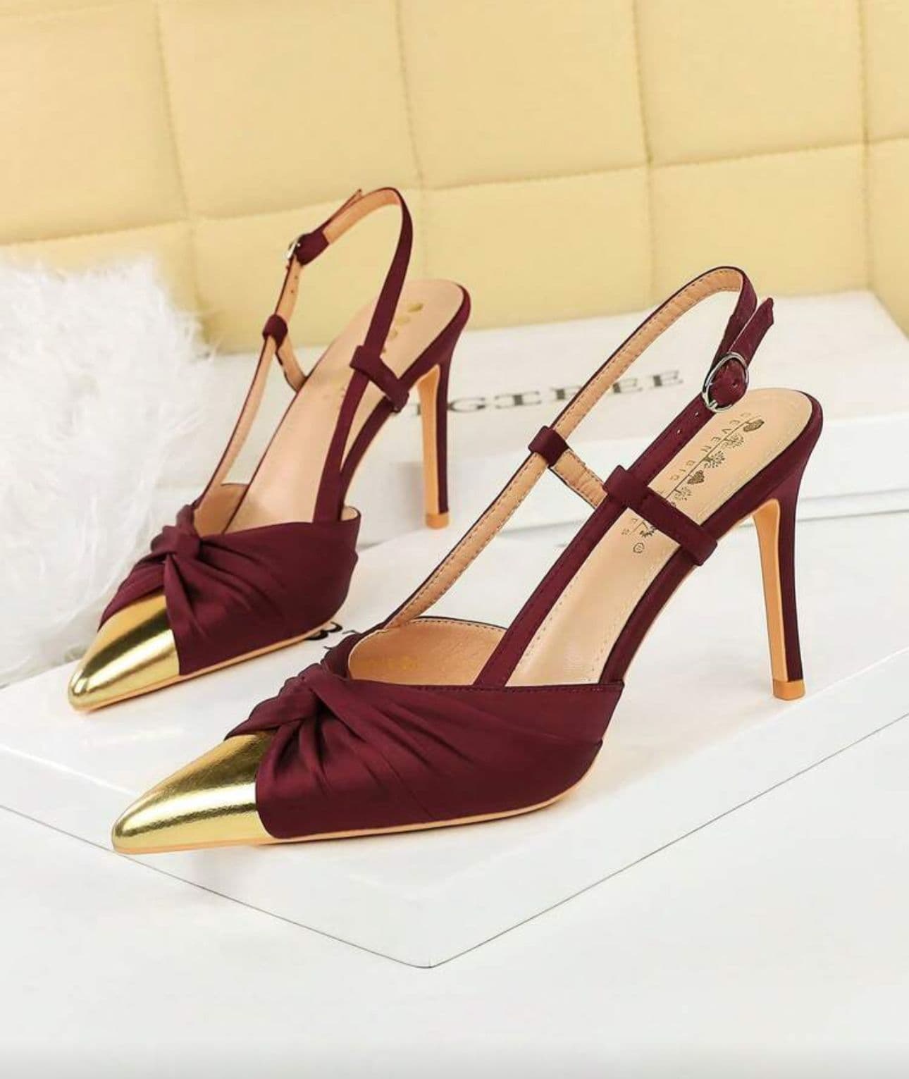 Burgundy and Gold Pencil Heel