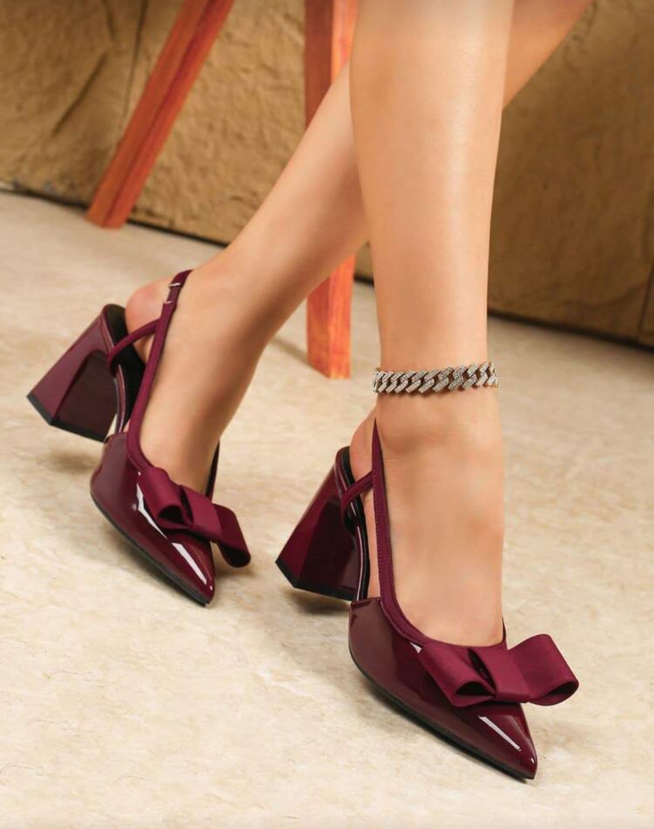 Burgundy Block Heel