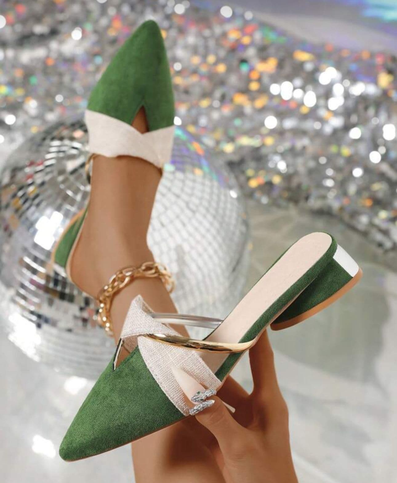 Green & White Short Heel
