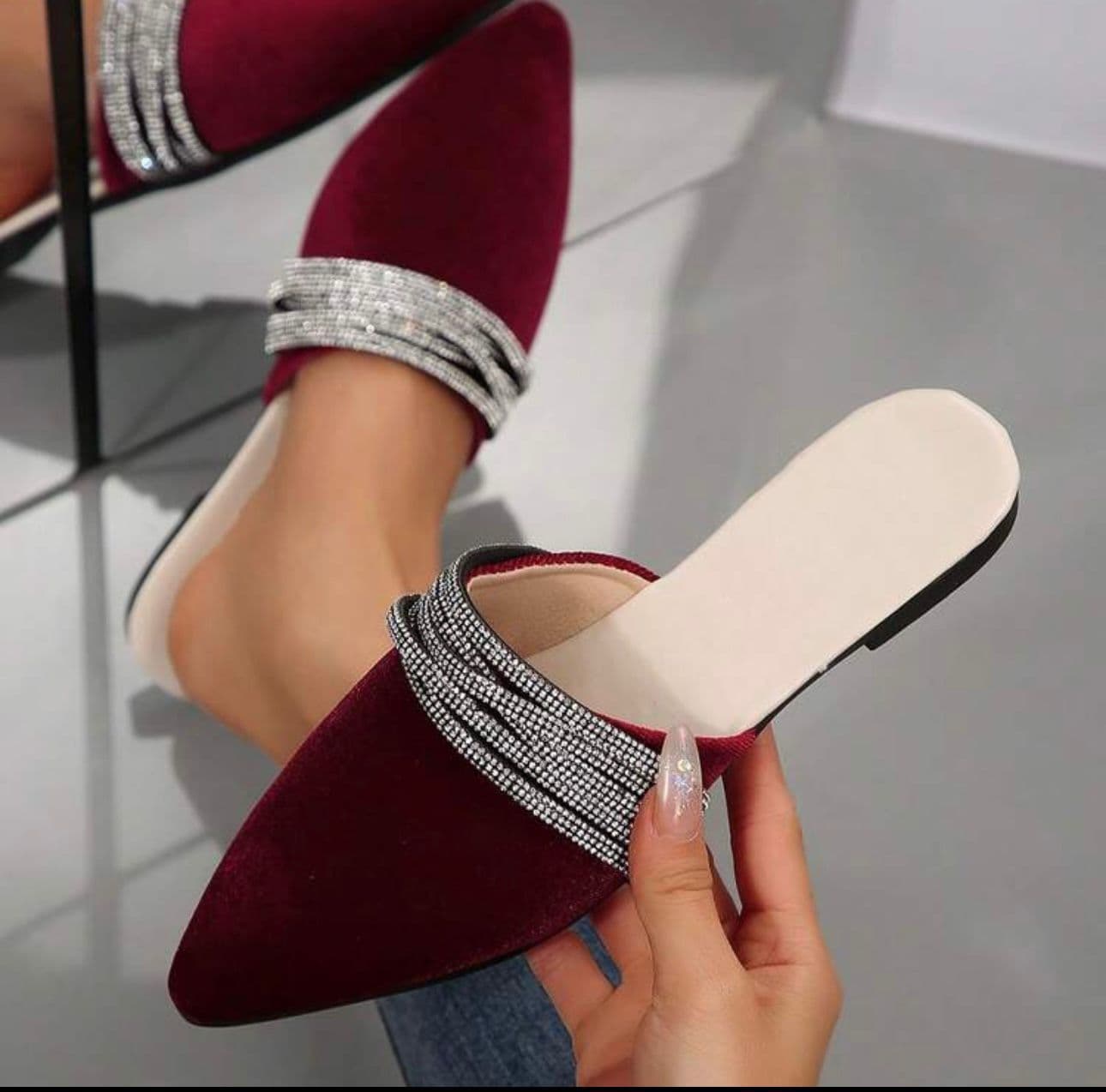 Burgundy & Silver Flats