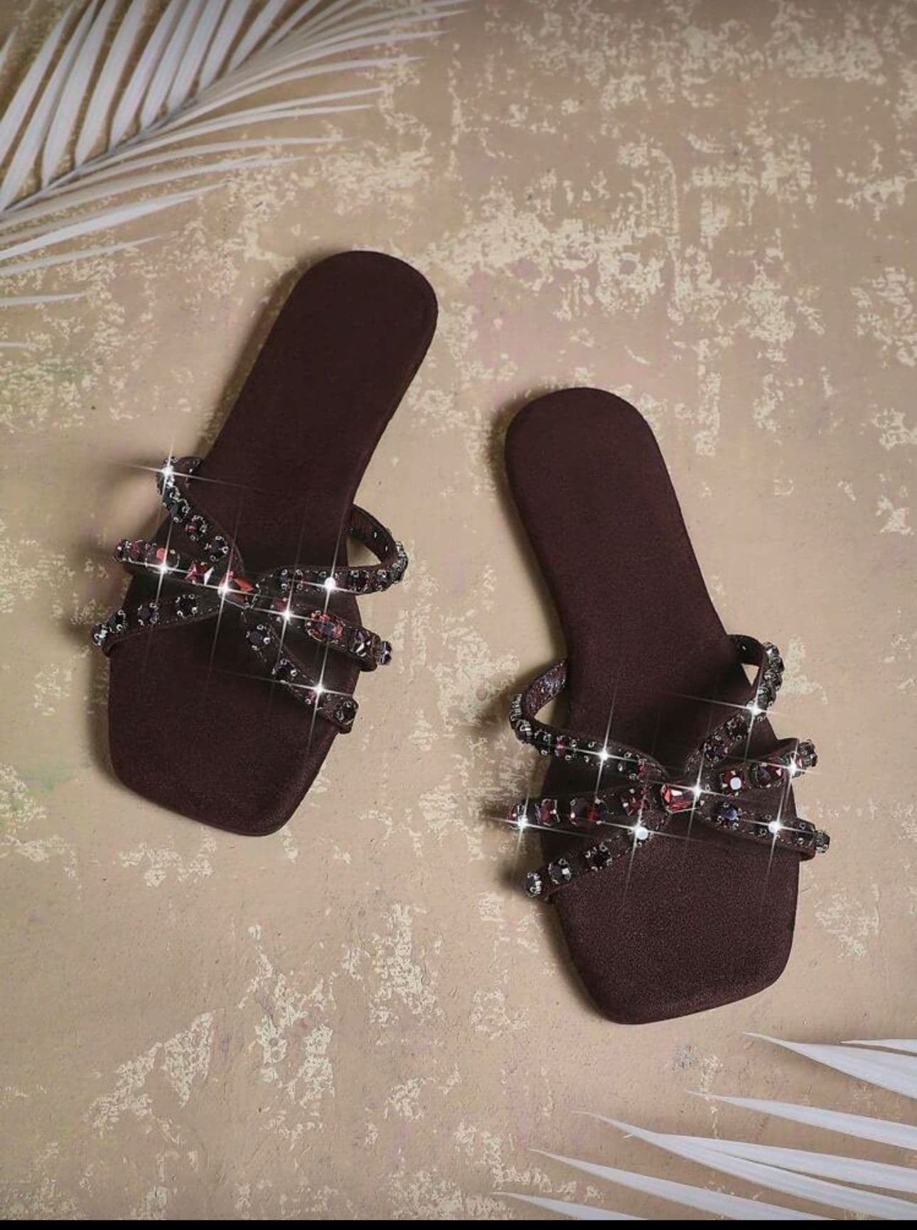Jeweled Strappy Brown Slipper