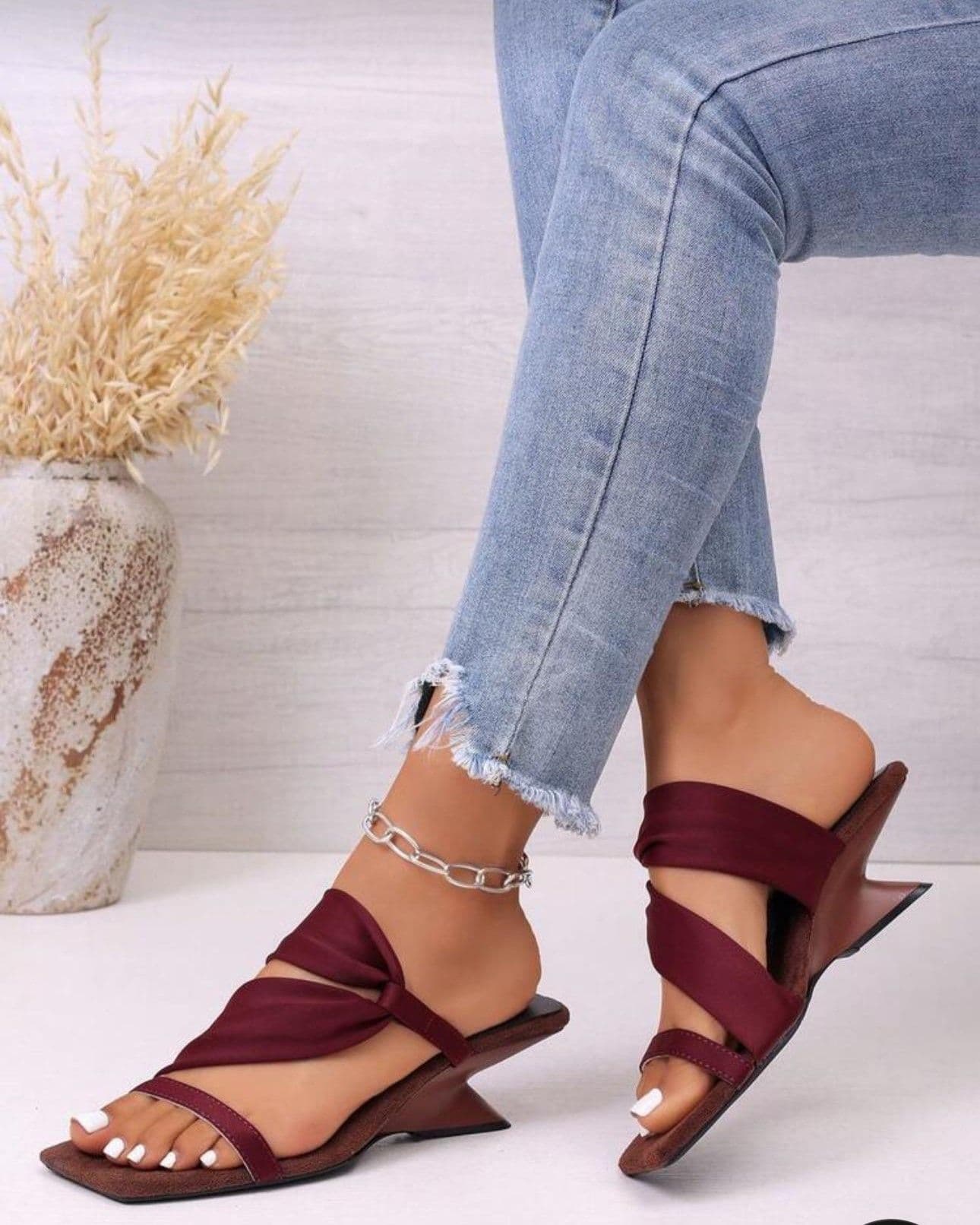 Burgundy Scarf-Strap Heel