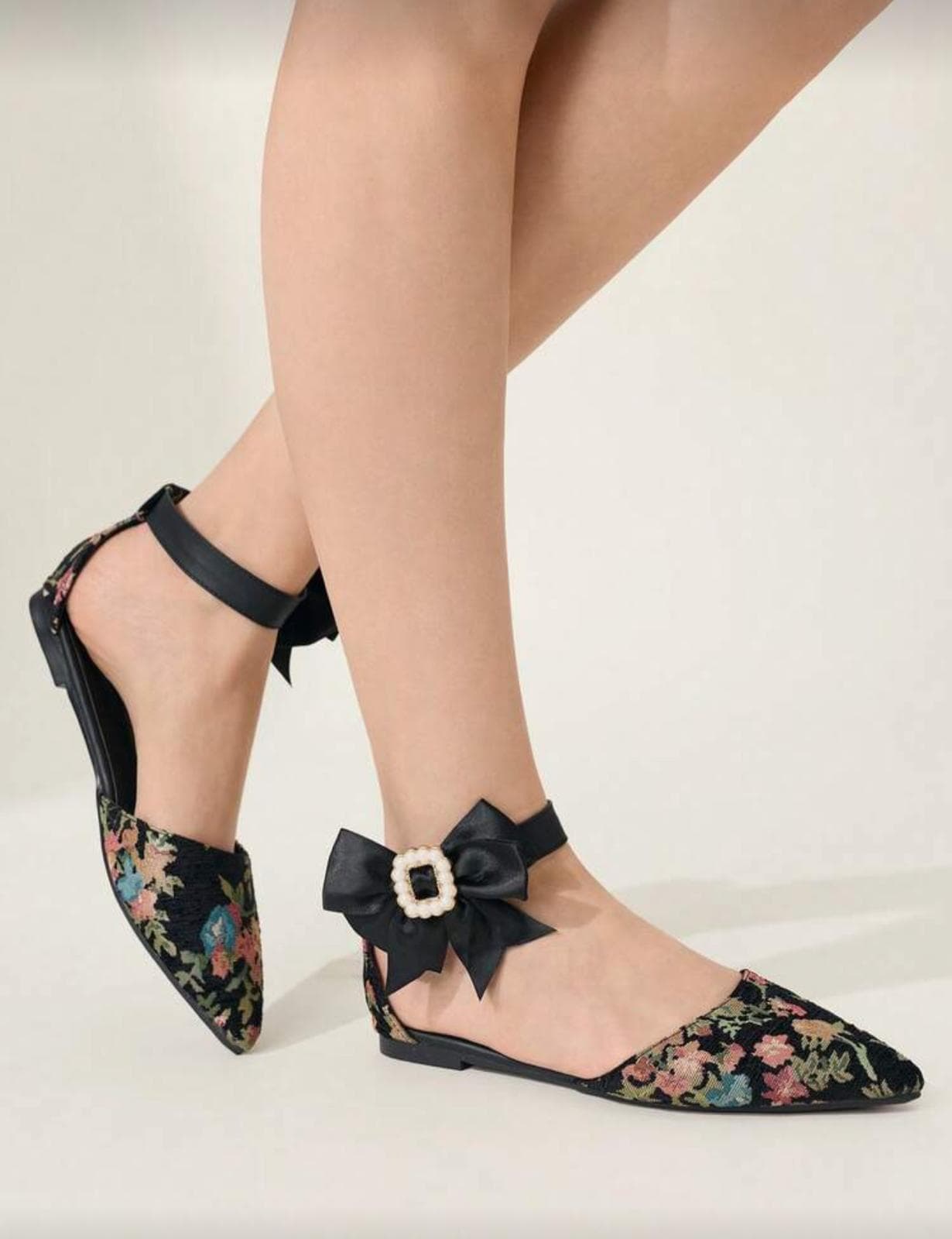 Floral Tapestry Ankle-Bow Flat