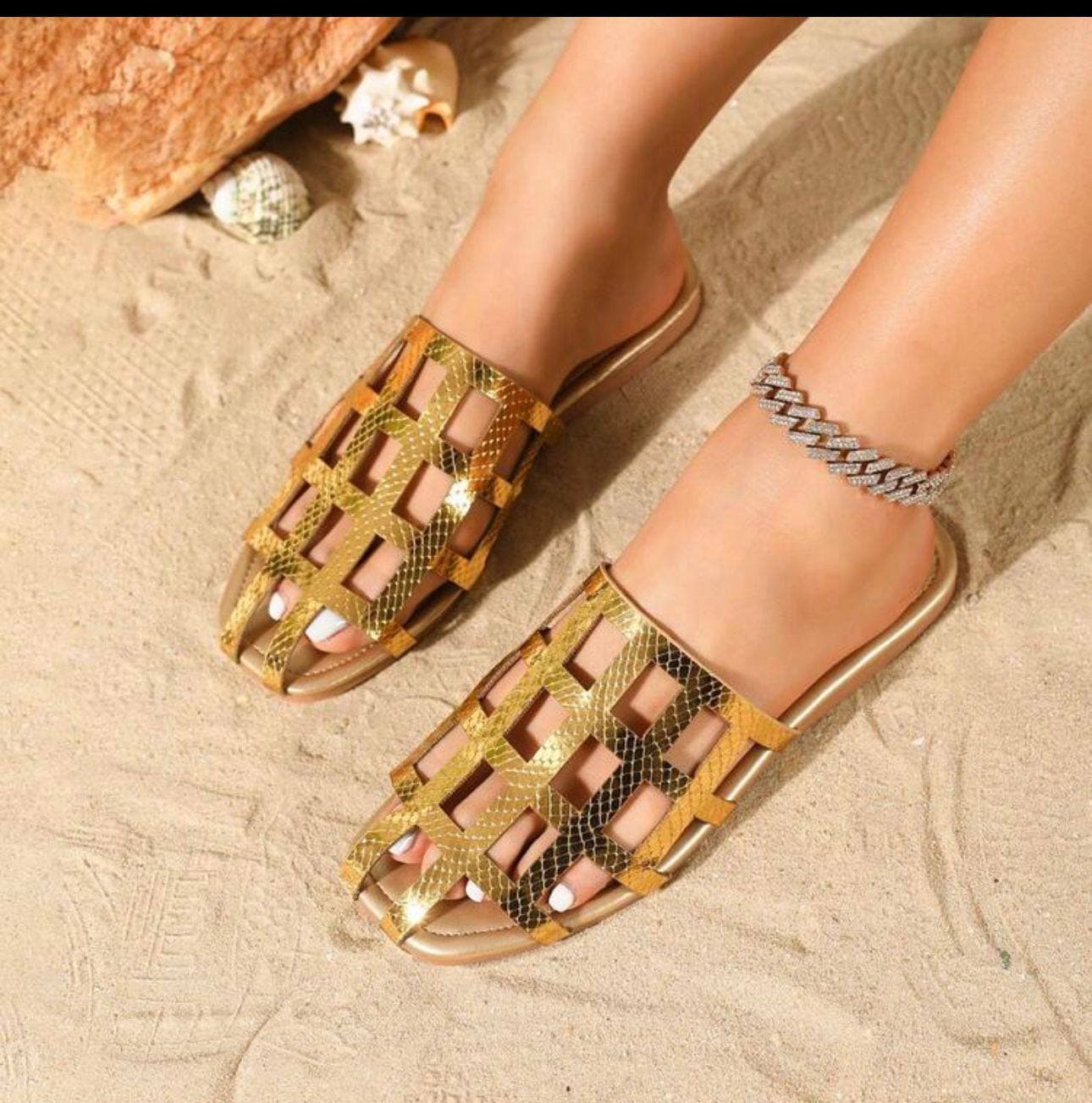 Gold Metallic Caged Slide